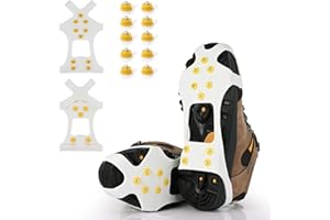 XYZLH Ice Cleats, Ice Grips Traction Cleats Grippers Non-Slip Over Shoe/Boot Rubber Spikes Crampons with 10 Steel Studs Crampons + 10 Extra Replacement Studs