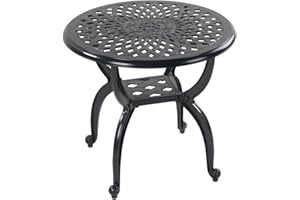 KAILI Outdoor Cast Aluminum Side Table Patio Side Table Backyard, Pool, Indoor, Easy Maintenance and Weather Resistant Coffee Table Porch Table Bistro Table (20.8round-Black)