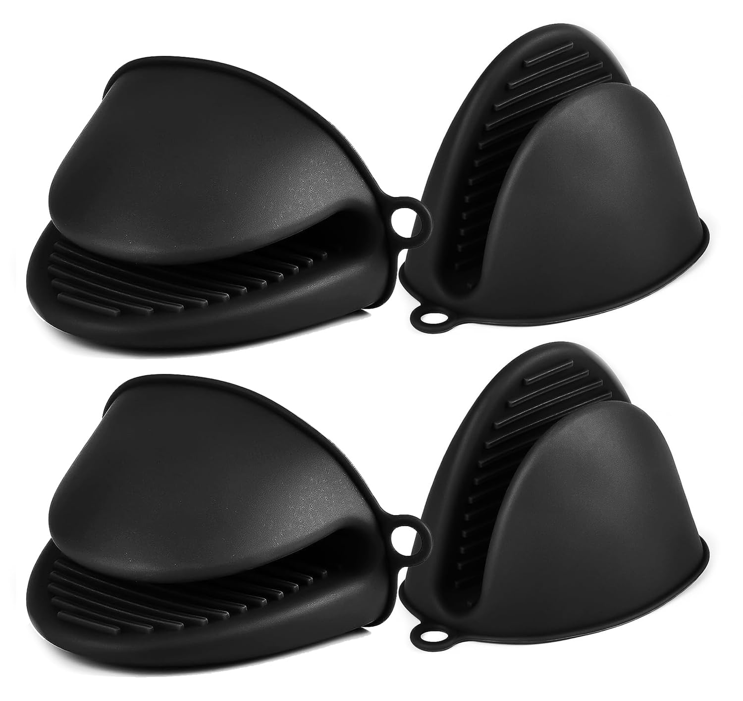 AUAUY 2 Pairs Mini Silicone Oven Mitts, Heat Resistant Pot holders Mitts, Cute Oven Pinch Grip Gloves, Small Potholders for Kitchen, Air Fryer Mitts Pair for Cooking, Baking and Grilling (Black)