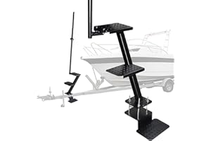 AURORASTERS Boat Trailer Steps with Safety Handle,Non-Slip Surface,3 Boat Steps, Heavy Duty Steel Black Powder Coated, 450 LBS Capacity, Universal Fit Bass Boat, Pontoon Boat, Hunting Boat