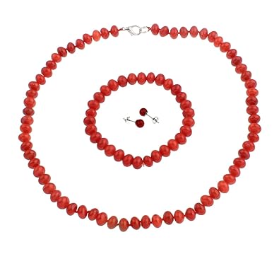 8mm natürliche rote Koralle Halskette, Armband und Ohrringe Schmuck-Set für Frauen und Mädchen