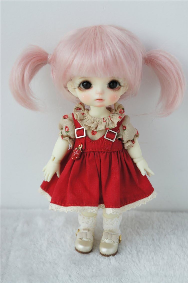 Wigs Only JD203 5-6inch 13-15cm Twin Pony Mohair Doll Wigs 1/8 Lati Yellow bjd Accessories (Pink)