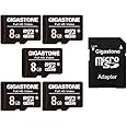 Gigastone 8GB Memory Card Pack of 5 Cards, High Read Speed up to 80MB/s. Ideal for Portable Full HD Video, U1 C10 Micro SDHC UHS-I Card with 2 Mini Cases and 1 SD Adapter.