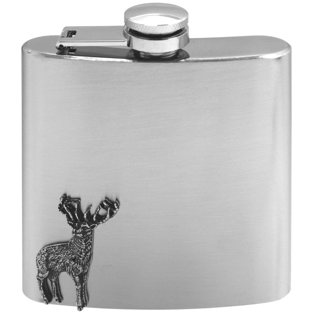 English Pewter Company 6oz Stainless Steel Hip Flask with Pewter Stag [CS236]