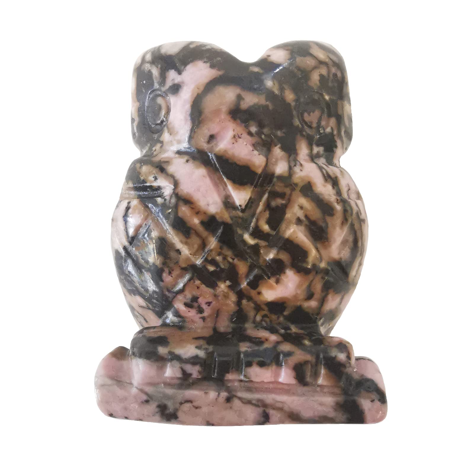 Lovionus89 Natural Rhodonite Owl Bird Statue, Hand Carved Healing Crystal Animal Figurines Home Decoration 1.5 inches โ image 1