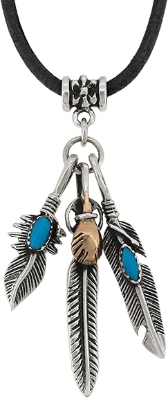 Amazon 新宿銀の蔵 全四種類 ネイティブ フェザー ターコイズ シルバー 925 ネックレス 黒 革紐付き メンズ ペンダント トップ レザー ネックレス 通販