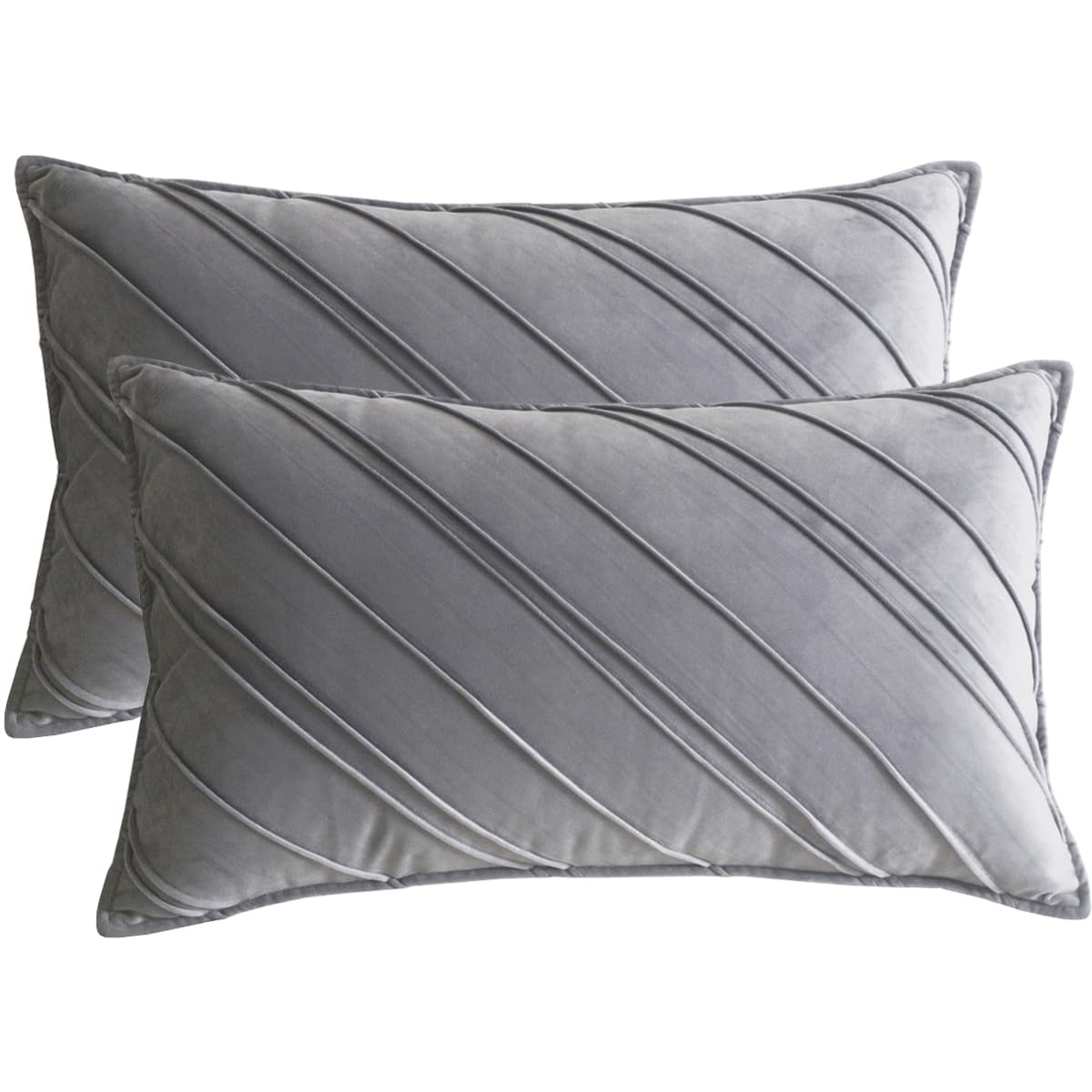 Lutanky Rectangle Velvet Cushion Covers 30 x 50 cm Light Grey Oblong Throw Pillow Covers Striped Soft Pillowcases (Pack of 2) for Sofa Bedroom Home Decor Accessories 12x20 Inch