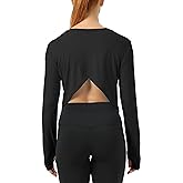 Mippo Open Back Workout Tops for Women Long Sleeve Athletic Shirts Loose Fit Running Gym Crop Top