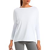 JOYSPELS Ice Silk Boat Neck Long Sleeve Workout Tops for Women Loose Fit Athletic Running Gym Yoga Shirts