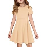 Imily Bela Girls Summer Short Sleeve Dress A Line Swing Basic Skater Twirl Party Dresses 5-14 Years