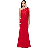 Betsy & Adam Women's Floor-Length, One-Shoulder, with Statement Bow Detail and Fitted Silhouette, Red, 4