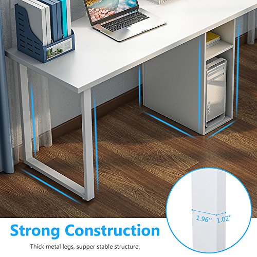 LITTLE TREE 78" Extra Large Double Workstation Computer Desk for Two Person, Simple Modern Style Office Desk with Storage (White) - Thumbnail 4