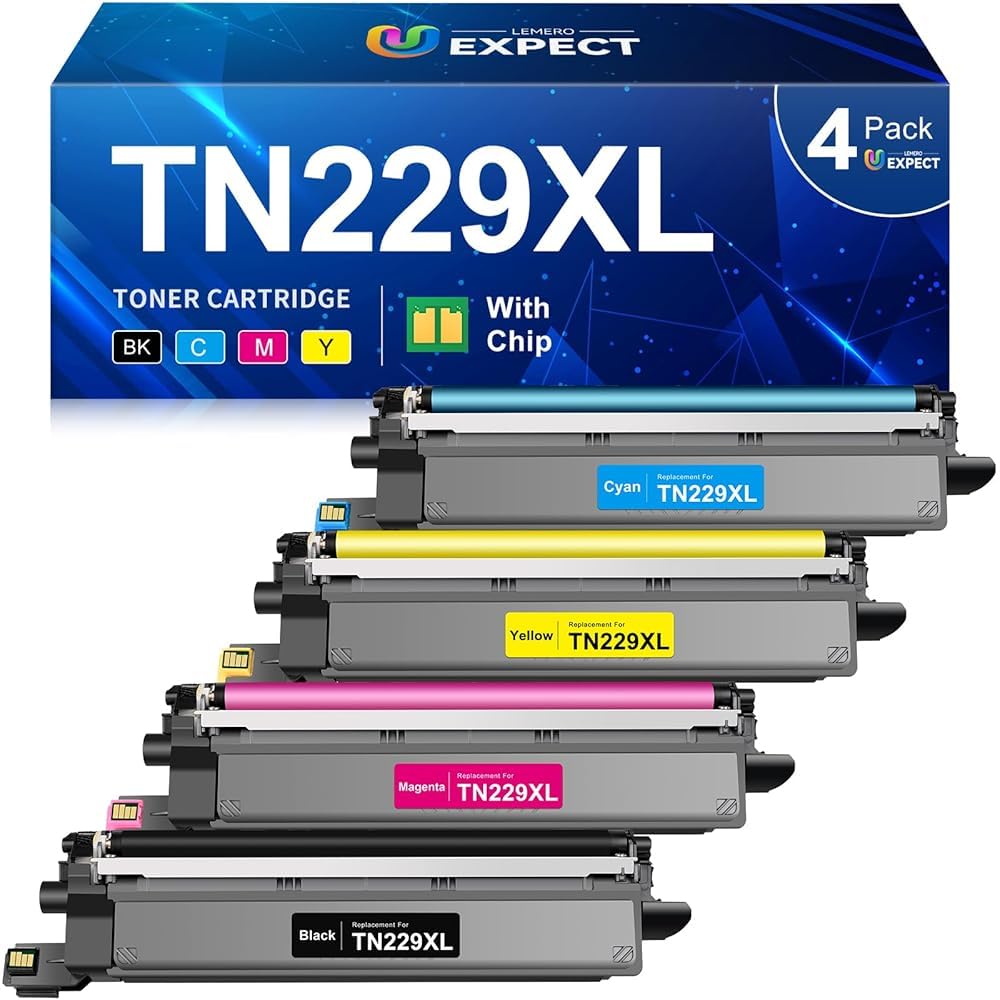 Photo 1 of *INCOMPLETE ONLY MAGENTA* LEMERO UEXPECT Compatible Replacement for Brother TN229XL TN229 TN 229XL High Yield Toner Cartridges for MFC-L3720CDW MFC-L3780CDW HL-L3280CDW Printer, TN229XLBK/C/M/Y 4 Pack