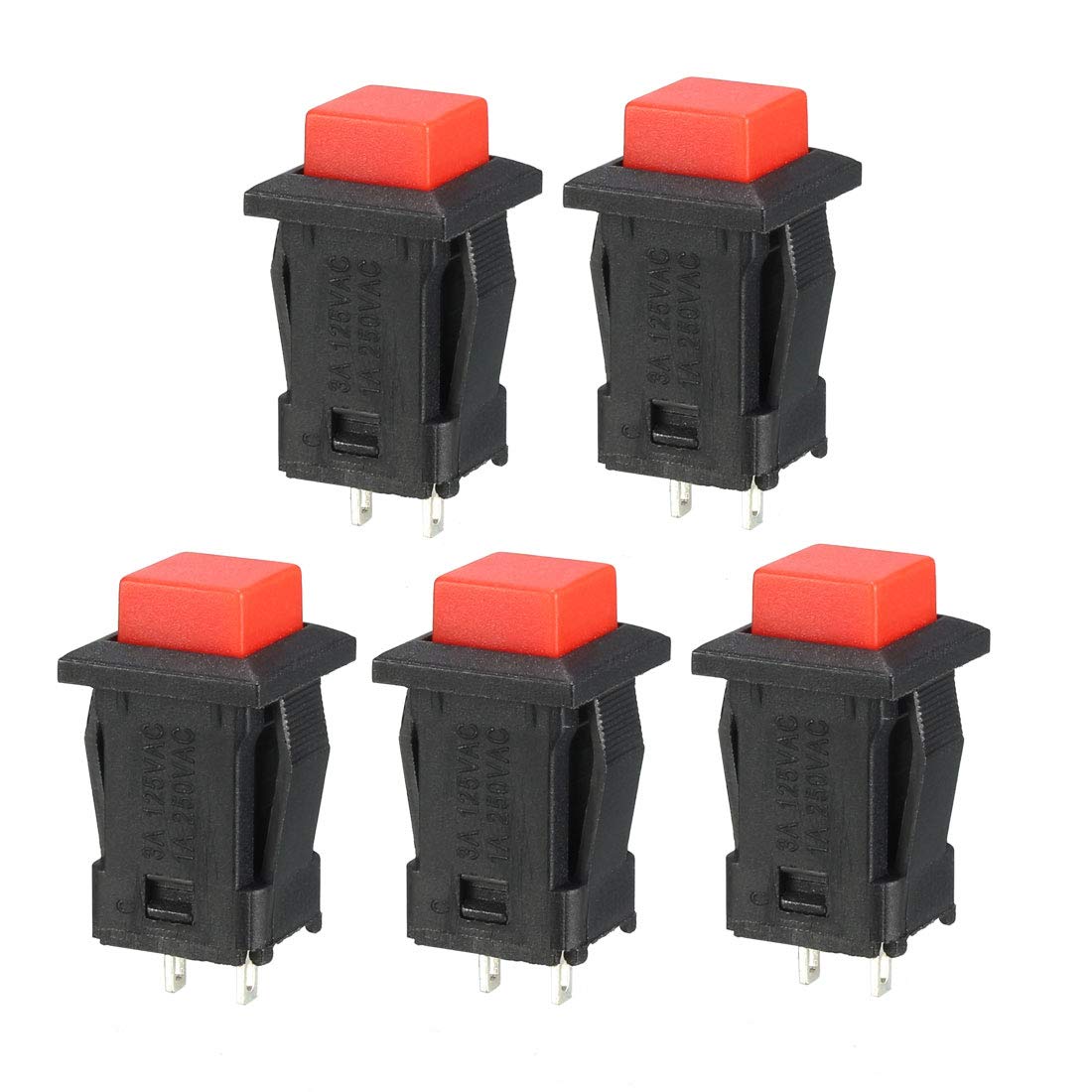 sourcing map 12mm Mounting Red Square Latching Push Button Switch SPST NO 5pcs