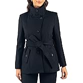 Alpine Swiss Bella Womens Wool Blend Coat Removable Belt Blazer Jacket Convertible Funnel Neck 3 in 1 Peacoat