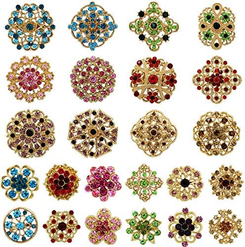 MOFFICE Crystal Brooch Pins Set Rhinestone Alloy Metal Jewelry for Women Wedding, Pcs of 24