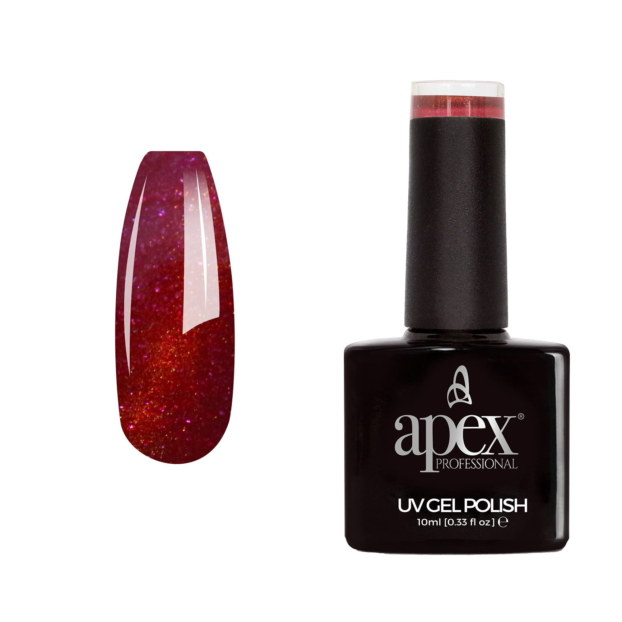 Apex® Professional Cats Eye Gel Nail Polish, Ruby Sparkle Cats Eye [CE-01], Essentials Range, UV CFL/LED Soak-Off Gel Polish, 10ml