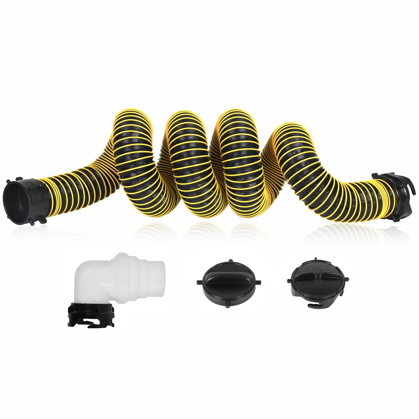 Photo 1 of LITBM 15FT RV Sewer Hose, 24-Mil Heavy Duty TPE Material for Abrasion Resistance and Crush Protection, Camper Sewer Hose Kit with Pre-Attached Bayonet Fittings and 4-in-2 Adapter Elbow
