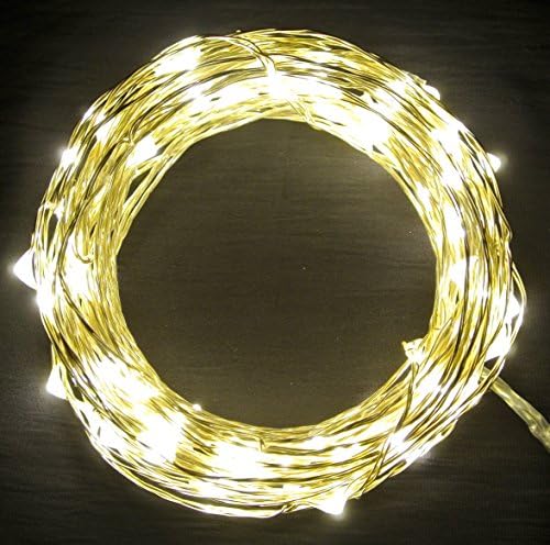 Izzy Creation Warm White LED String Lights (UL Adapter Included), 100 LEDs, 33 ft, Silver Coating Copper Wire, Cuttable, Starry String Lights for Home Decor, Shop Windows, Christmas, Wedding, Party