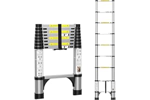 BOWEITI 8.5FT Telescoping Ladder, Portable Aluminum Extension Ladder w/Stabilizers, Lightweight Compact Telescopic Ladder 330lbs Capacity, Extension Ladder for Home, Outdoor (8.5FT,Silvery)