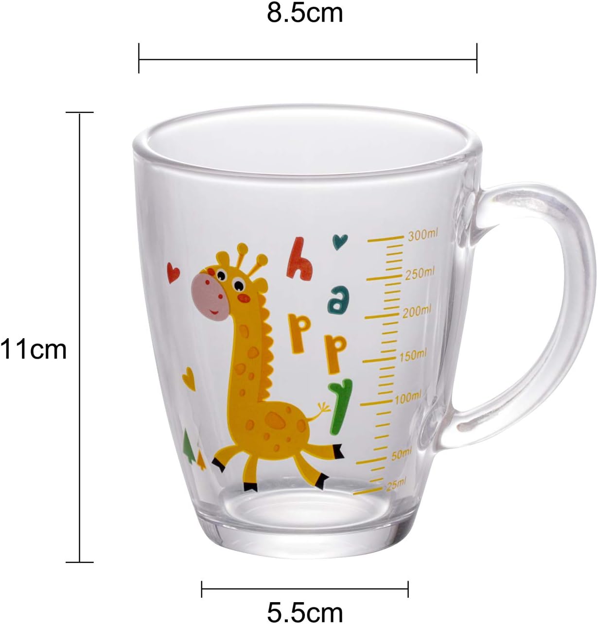 Glass Milk Cup with Measuring Kids Microwave Leak-proof Sippy Cup 300ml Transparent Drinking Glasses Jars Bottles Scale Measure Cups Cartoon Printing Water Cups with Lid Straw Handle for Milk Juice - Image 5