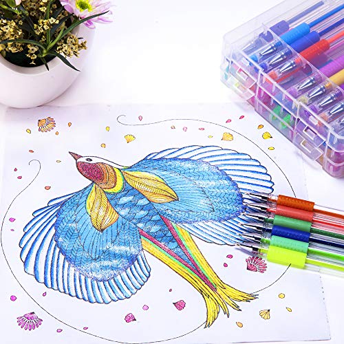 Gel Pens Glitter, 96 Gel Coloring Pen Set Including 48 Unique Sparkly Colors & 48 Refills for Adult Coloring Books Crafting Doodling Drawing Art Supplier - Thumbnail 5