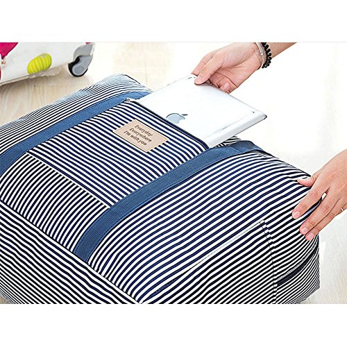 Foldable Travel Bag Waterproof Travel Duffel Bag,Women Ladies Man Canvas Weekender Bag Overnight Carry-on Tote Duffel in Trolley Handle (Bule - L)