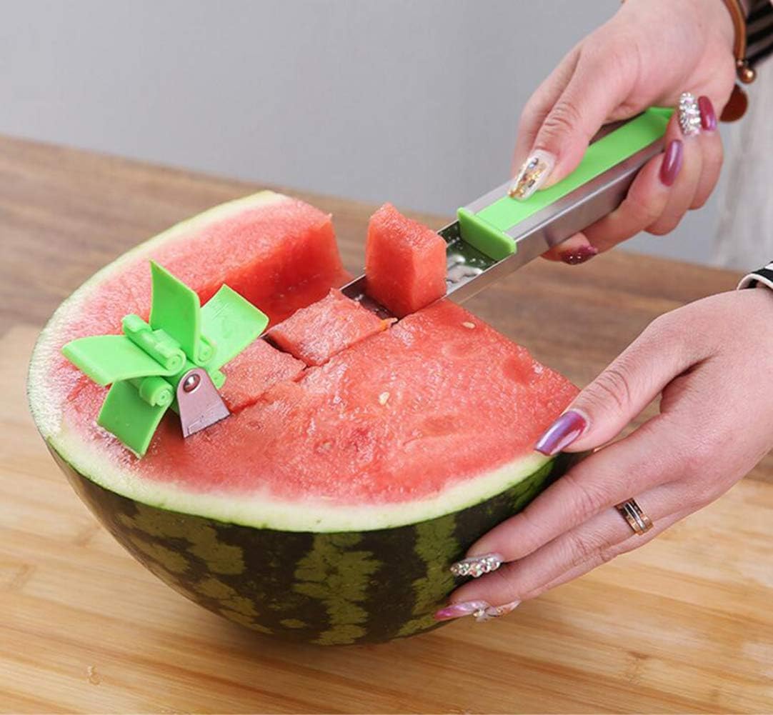 UNIKbrush Windmill Watermelon Slicer Cutter Stainless Stee Knife Tongs Corer Fruit Melon Stainless Steel Kitchen Gadgets (Green)