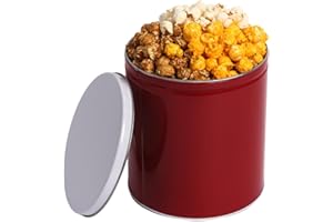 Uncle Myron's Holiday Popcorn Tin - Caramel & Cheddar Cheese - 1 Gallon Christmas Tin, Popcorn Tins with 3 Flavors (Red)