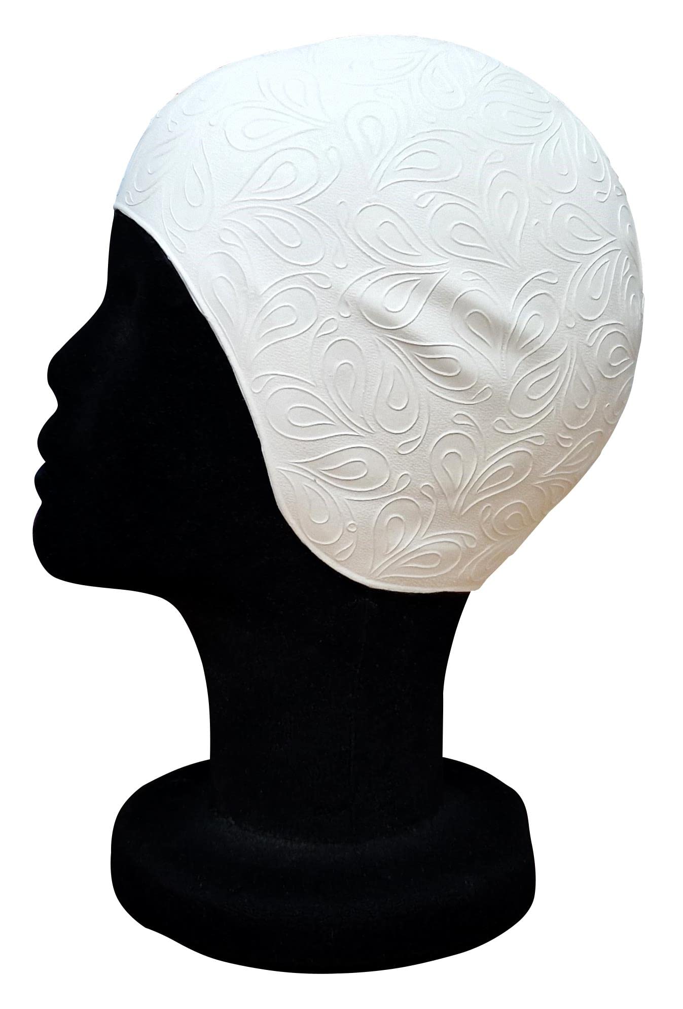 Blue Reef Moulded Rubber Embossed 3D Design Original Vintage Style Ladies Classic Retro Swimming Hat Swim Cap One Size Small Adults (White Paisley)