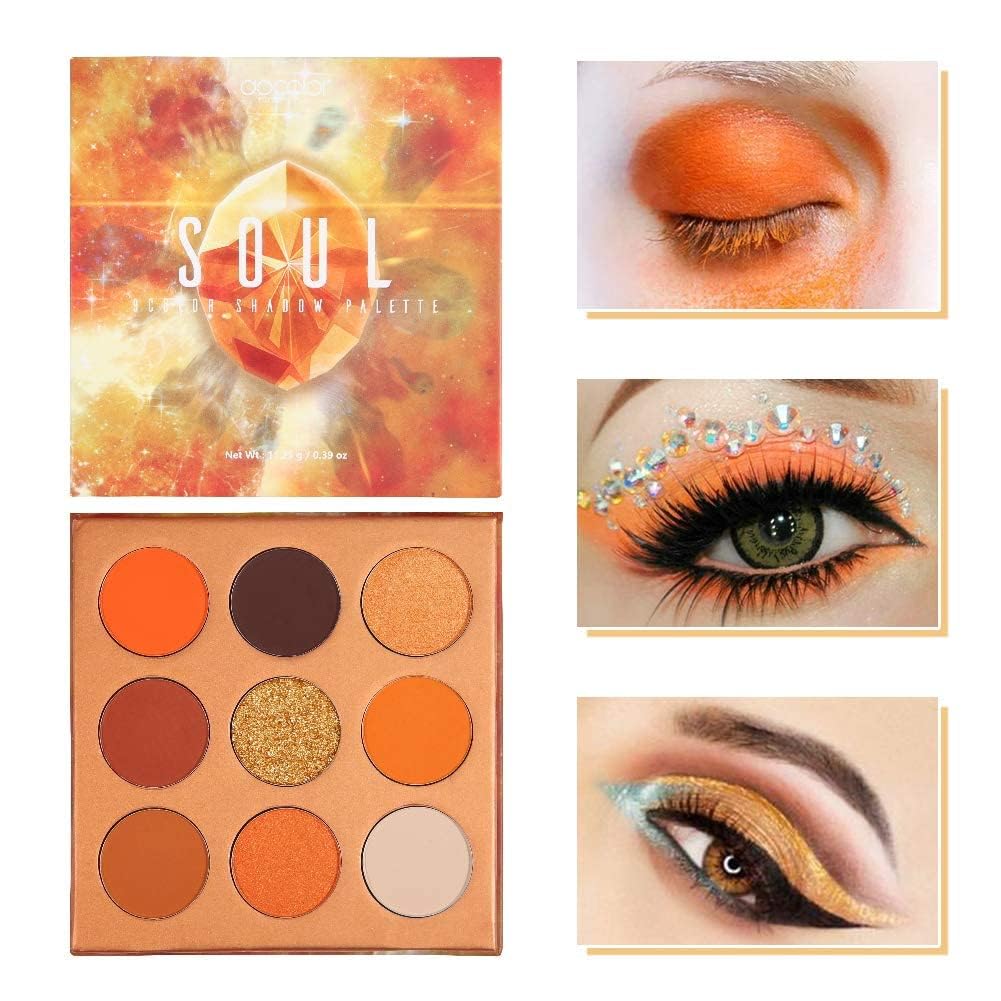 Docolor 9 Colours Orange Eyeshadow Palette Shadow Palette Highly Pigmented Mattes Shimmers Nature Smokey Glitter Cream Colorful Powder Waterproof Makeup Palette-Space โ image 1