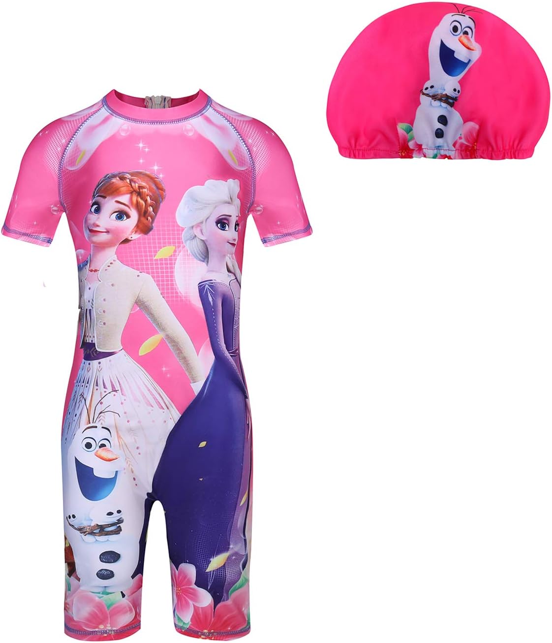 LMM Baby Girls Princess Swimsuit One Piece Bathing Suit Swimwear with Cap UPF 50 for Toddler Gifts