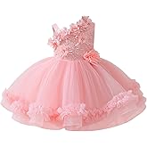 IMEKIS Toddler Baby Flower Girls Asymmetric Shoulder Formal Birthday Wedding Party Tiered Tulle Gowns 3M-6T