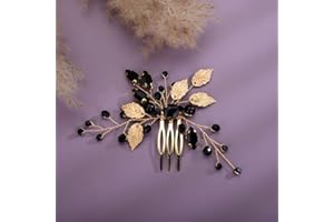 JWICOS Beaded Crystal Bridal Hair Comb with Hair Accessories for Brides and Bridesmaids (Gold Black)