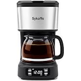 Sykaffe 5 Cup Programmable Coffee Maker,Drip Coffee Maker,Timer,25Oz,Black | 24H Timer Brewing,Keep Warm,Auto Shut-Off,compact coffee maker,Pause &amp; Serve,Reusable Filter,EasyView Water Tank