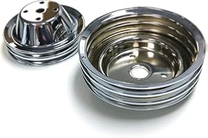 Pirate Mfg Double/Triple Groove Pulley Kit, Fits Chevy SBC Long Water Pump, Chrome Steel, 283-350 V8