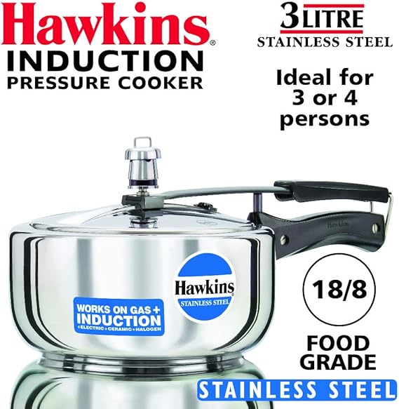 Hawkins Stainless Steel 3.0 Litre Pressure Cooker by Hawkins Kitchen & Dining