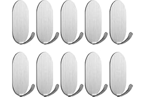IBERDE 10 Pcs Sticky Adhesive Hooks for Hanging, Stainless Steel Key Holder Command Hooks Stick On Wall Mount Hanger Over The Door Metal Utility Hooks for Kitchen, Cup, Coat, hat, Picture (Silver)