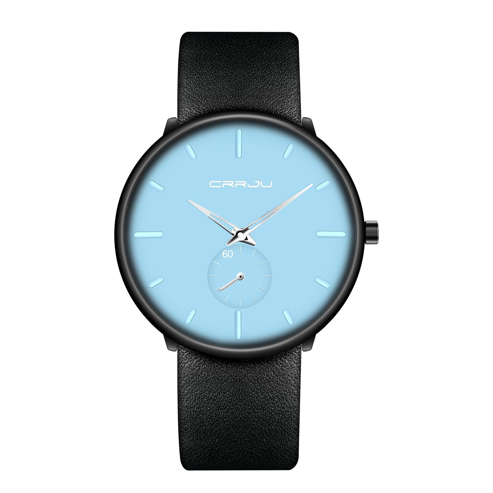 Mens Watches Ultra-Thin Minimalist Waterproof-Fashion Wrist Watch for Men Unisex Dress with Leather Band, Sky Blue Face,