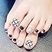 24pcs Press On Nails for Women Glitter False Toe Nails Short Square Fake Toenails Tips Full Cover for Women and Girls Artificial Toenails Black and Silver