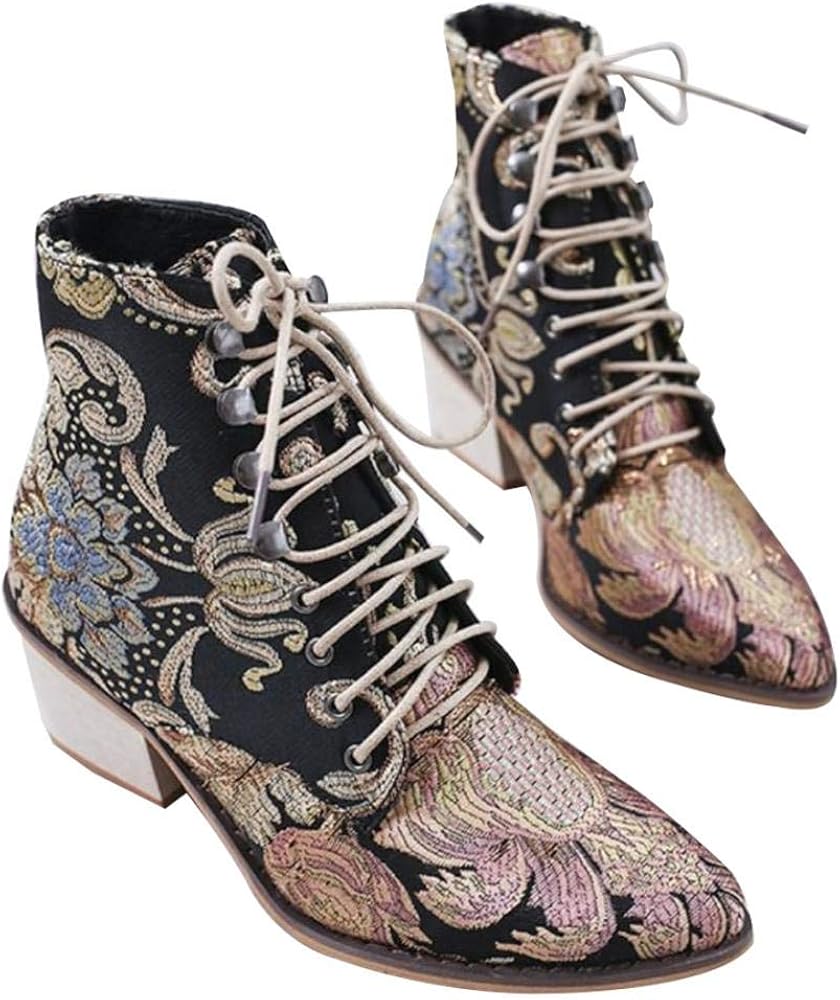 embroidered lace up boots