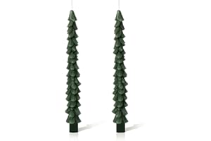 Stmarry Unscented Tree Shaped Taper Candles, Evergreen, Boxed Set of 2