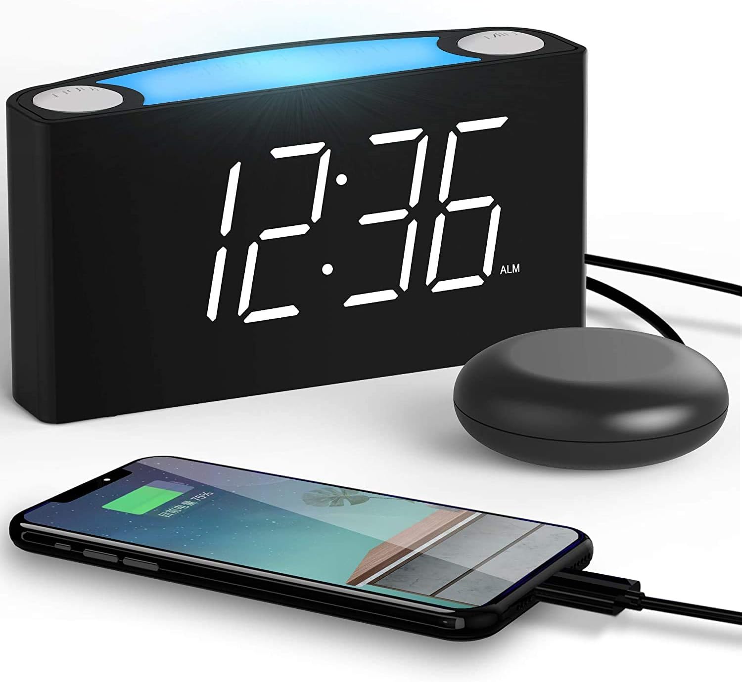 ROCAM Alarm Clock with Vibrating Shaker Bed, Digital LED Clock Display