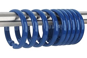 Qulable Navy Blue Shower Curtain Hooks - 12 Pcs Circular Plastic Shower Curtain Rings for Bathroom - O Shaped Dark Blue Showe