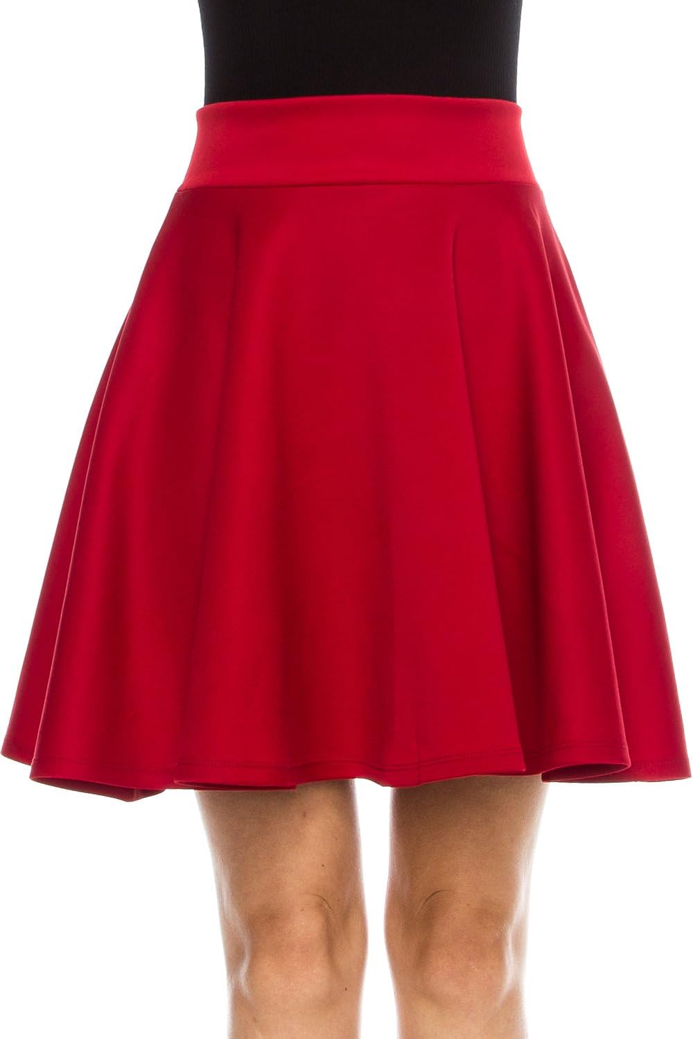 KLKD Women's Basic Versatile Stretchy A Line Flared Mini Skater Skirt Made in U.S.A.