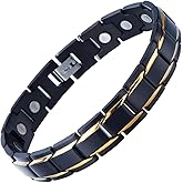 COOLSTEELANDBEYOND Magnetic Stainless Steel Mens Gold Black Power Element Bracelet with Magnets and Free Link Removal Kit