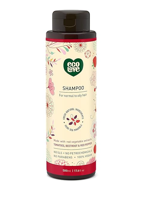 ecoLove - Natural Shampoo for Normal to Oily Hair with Organic Tomato Beetroot & Red Pepper Vegan Shampoo for Women & Men Cruelty Free SLS Free,17.6 oz