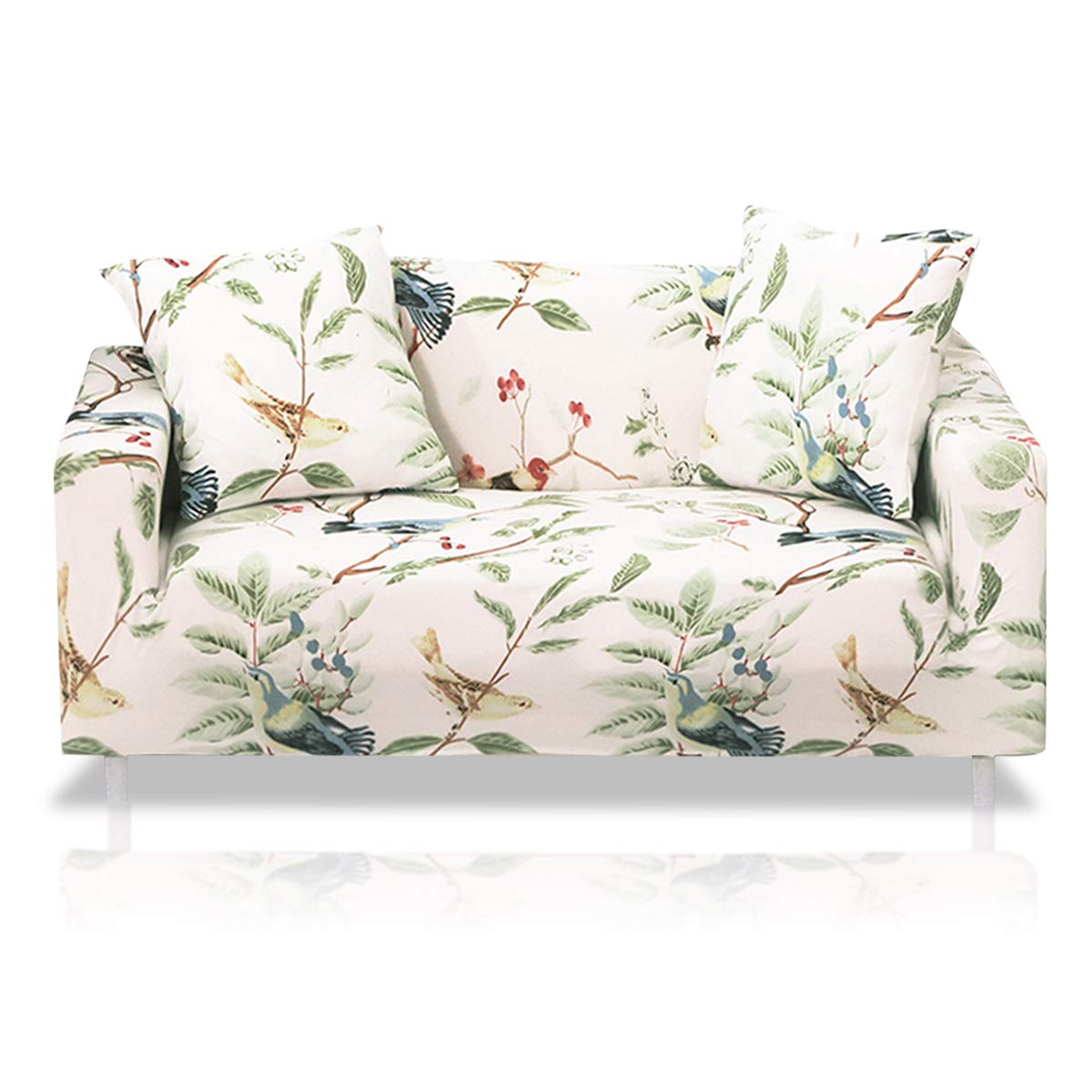 Fashion·LIFE Sofa Slipcover 3 seater Sofa Covers Floral Printed Cover Elastic Anti-Slip Elastic Slipcover Furniture Protector for livingroom,Powder white
