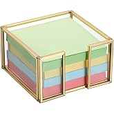 BTSKY Golden Glass Sticky Note Holder for 3x3 Inch Sticky Notes | Elegant Post It Note Dispenser with Non-Slip Pads Clear Notepad Holder for Desk Organization Planning, Home Office Decor
