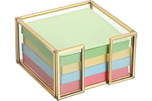 BTSKY Golden Glass Sticky Note Holder for 3x3 Inch Sticky Notes, Elegant Post It Note Dispenser with Non-Slip Pads Clear Notepad Holder for Desk Organization Planning, Home Office Decor